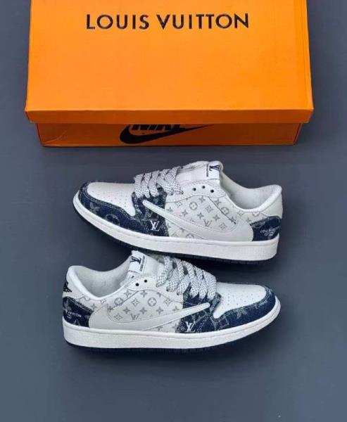 نایک ایر جردن ۱ بدون ساق تراویس اسکات لویی ویتون سورمه ای سفید Nike air jordan 